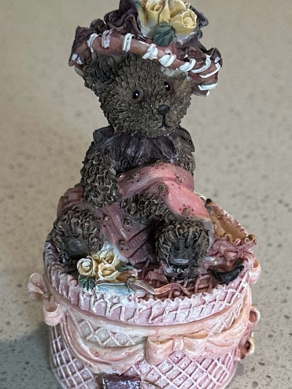 Brown Teddy Bear Trinket Box with Pink Accents